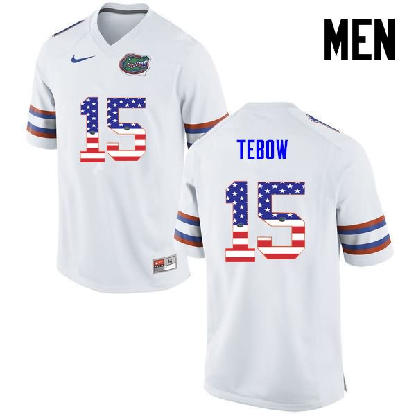 NCAA Florida Gators Tim Tebow Men's #15 USA Flag Fashion Nike White Stitched Authentic College Football Jersey HBQ5664ZZ